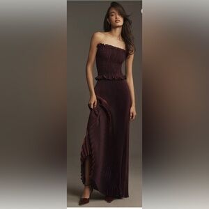 Elegant Burgundy Pleated Dress